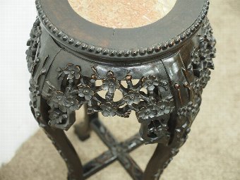 Antique Chinese Plant Stand with Marble Insert