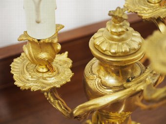 Antique Pair of Unusual Gilded Brass Table Top Candelabra
