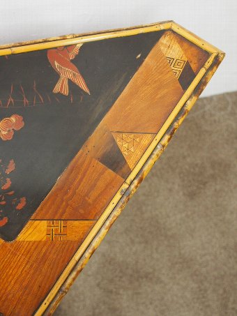 Antique Unusual Japanese Bamboo Inlaid and Lacquered Corner Table