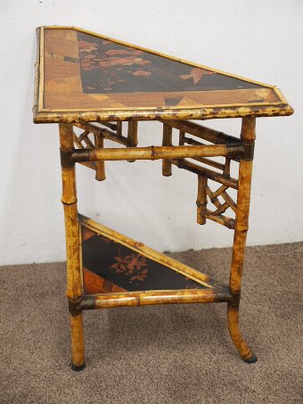 Antique Unusual Japanese Bamboo Inlaid and Lacquered Corner Table