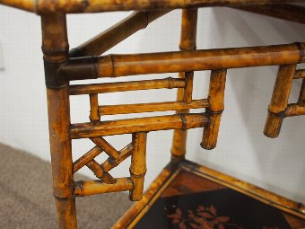 Antique Unusual Japanese Bamboo Inlaid and Lacquered Corner Table