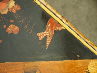 Antique Unusual Japanese Bamboo Inlaid and Lacquered Corner Table