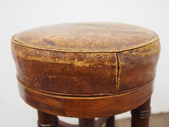 Antique George III Mahogany Revolving Stool with Brown Leather Top
