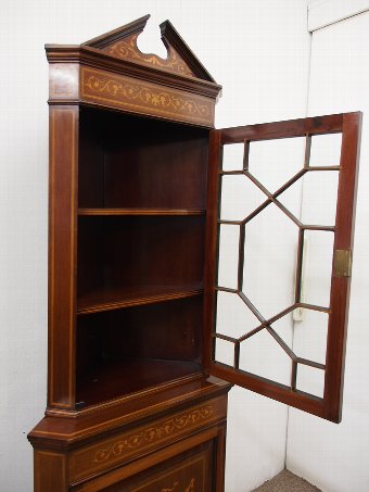 Antique Sheraton Style Inlaid Corner Cabinet
