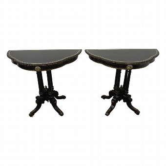 Pair of Brass Inlaid, Ebonised Side Tables