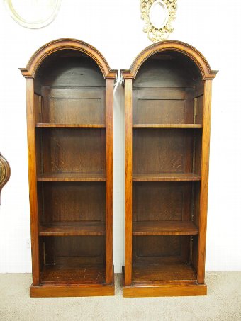 Antique Pair of Tall Figured Walnut Open Bookcases