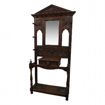Carved Oak Mirror Back Hall Stand