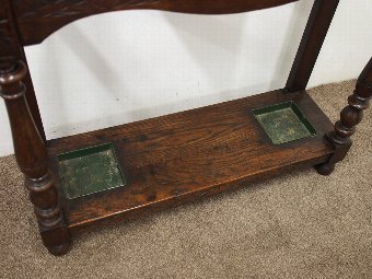 Antique Carved Oak Mirror Back Hall Stand