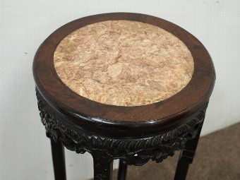 Antique Large Chinese Huanghuali Pedestal with Pink Marble Top
