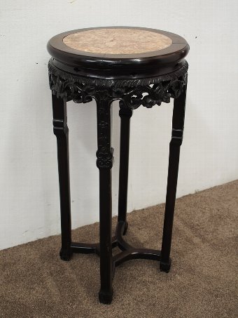 Antique Large Chinese Huanghuali Pedestal with Pink Marble Top