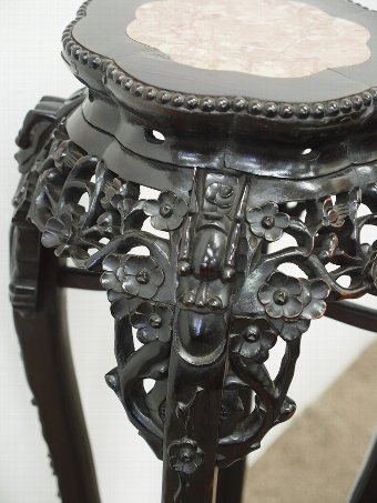 Antique Chinese Dark Wood and Marble Plant Stand