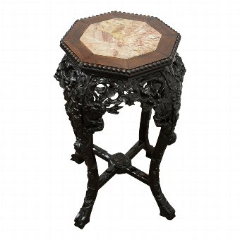 Octagonal Hongmu and Marble Plant Stand