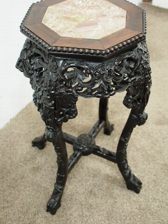 Antique Octagonal Hongmu and Marble Plant Stand