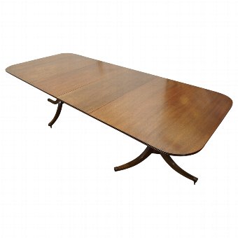 Regency Style Mahogany Twin Pillar Dining Table + 2 Leaves