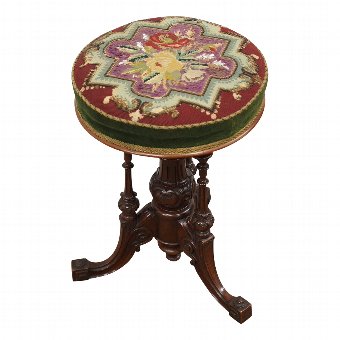 Carved Walnut Revolving Piano Stool
