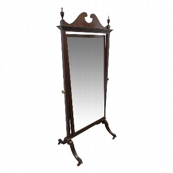 Mahogany and Inlaid Sheraton Style Cheval Mirror