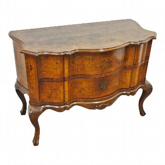 Unusual North Italy Shaped Walnut Chest of Drawers or Commode