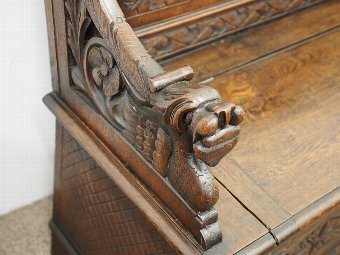 Antique Victorian Oak Carved Hall Bench