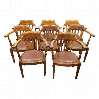 Rare Set of 8 Edwardian Oak Captains Chairs