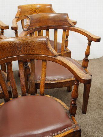 Antique Rare Set of 8 Edwardian Oak Captains Chairs