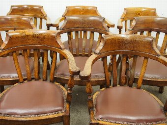 Antique Rare Set of 8 Edwardian Oak Captains Chairs