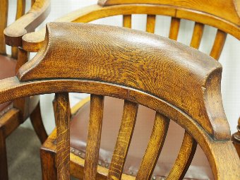 Antique Rare Set of 8 Edwardian Oak Captains Chairs