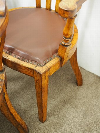 Antique Rare Set of 8 Edwardian Oak Captains Chairs