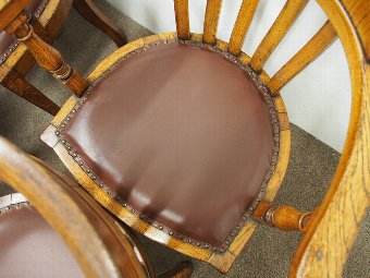 Antique Rare Set of 8 Edwardian Oak Captains Chairs
