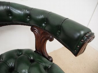 Antique William IV Green Leather Captains Chair