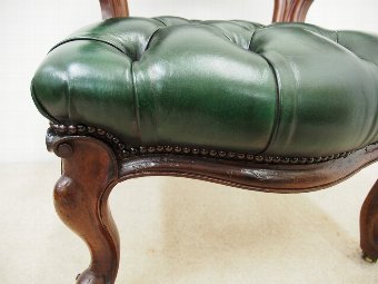 Antique William IV Green Leather Captains Chair