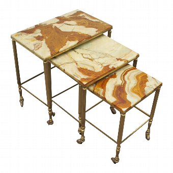 Nest of 3 Marble and Brass Occasional Tables