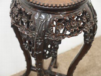 Antique Hongmu Circular Plant Stand with Marble Top