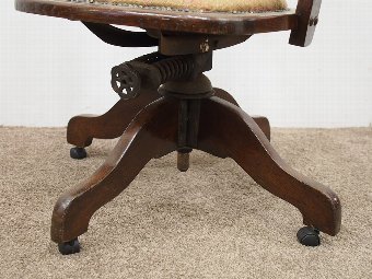 Antique Oak and Tartan Fabric Desk Chair