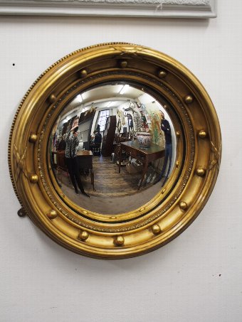 Antique Regency Style Gilt Convex Wall Mirror