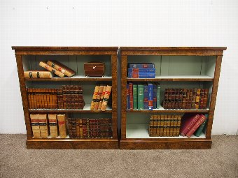 Antique Pair of Victorian Burr Walnut Open Bookcases