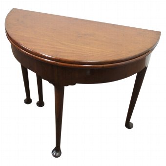 Antique Rare George II Red Walnut Demi-Lune Foldover Table