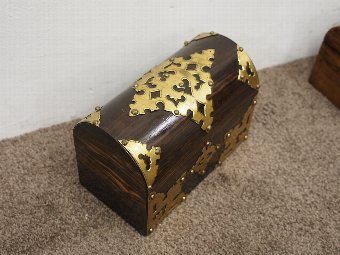 Antique Dome Top Coromandel and Brass Stationary Box