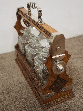 Antique Carved Oak and EPNS Tantalus