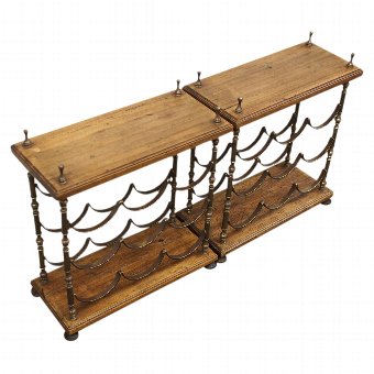 Pair of French Fruitwood and Cast Brass Wine Racks