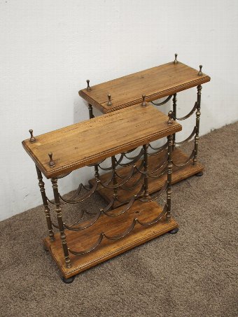 Antique Pair of French Fruitwood and Cast Brass Wine Racks