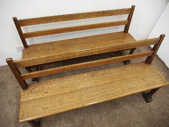 Antique Pair of Arts and Crafts Influence Oak Benches