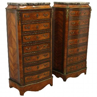 Matched Pair of French Ormolu Mount Secretaire Chests