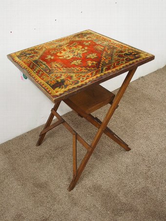 Antique Folding Bridge Table / Card Table with Carpet Top