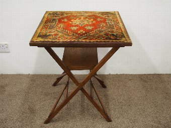 Antique Folding Bridge Table / Card Table with Carpet Top