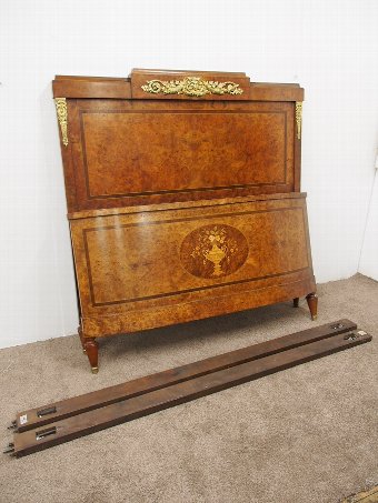 Antique French Ormolu Mount and Inlaid Pollard Oak Bed