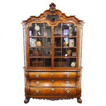 Dutch Marquetry Inlaid Walnut and Fruitwood Display Cabinet