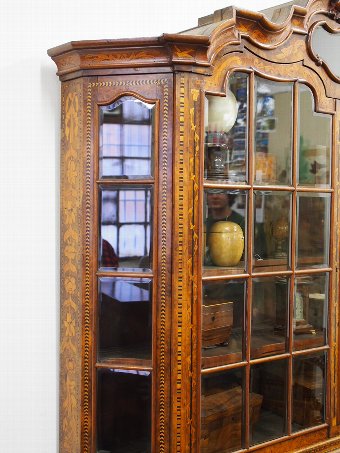 Antique Dutch Marquetry Inlaid Walnut and Fruitwood Display Cabinet