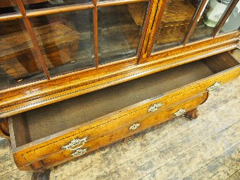 Antique Dutch Marquetry Inlaid Walnut and Fruitwood Display Cabinet
