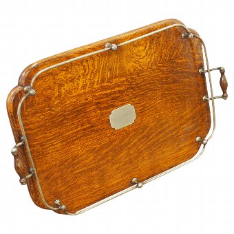 Large Oak and EPNS Ships Tray