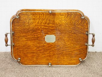 Antique Large Oak and EPNS Ships Tray